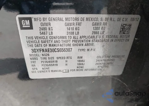 2012 Cadillac Srx Luxury Collection z USA, uszkodzony, nr VIN 3GYFNAE30CS656307